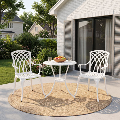 Bistro Patio Set 3 Piece,Cast Aluminum Bistro Table and Chairs Set of 2 with Umbrella Hole,All Weather Bistro Table Set for Yard Garden,bronze