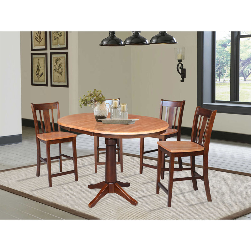 Dibora Counter Height Extendable Solid Wood Dining Set, 5 Pieces: 1 Table, 4 Chairs, Distressed Oak