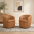 Classic Tuffted Upholstered Swivel Barrel Chair with Unique Recessed Arms