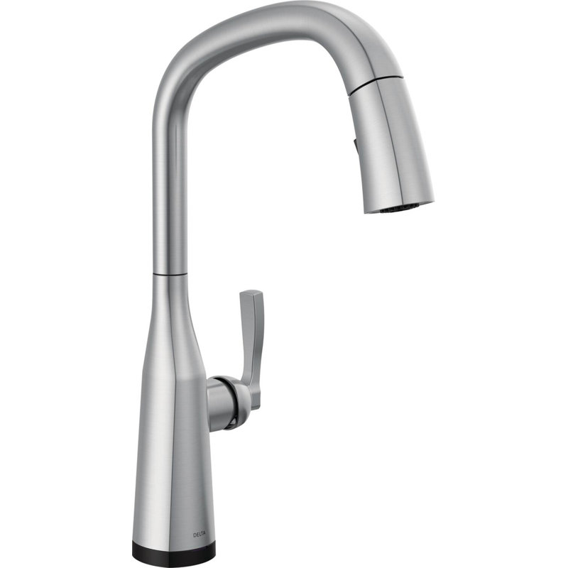 Stryke Pull Down Touchless Single Handle Kitchen Faucet with Delta VoiceIQ Technology and With Accessories, Arctic Stainless