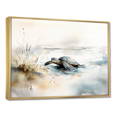 Minimal aquarelle tortue au bord de l'océan - tortue, art mural dans le salon