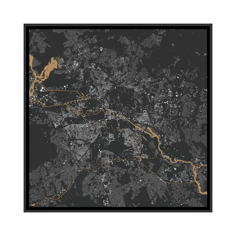 « berlin urban map », impression sur toile tendue, Toile avec cadre noir, H 26 po x l 26 po x P 1,5 po, Pas de tapis