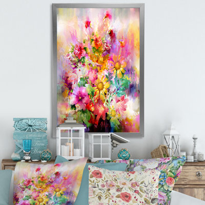 Rétro fleurs multicolores printanières, art mural traditionnel sur toile