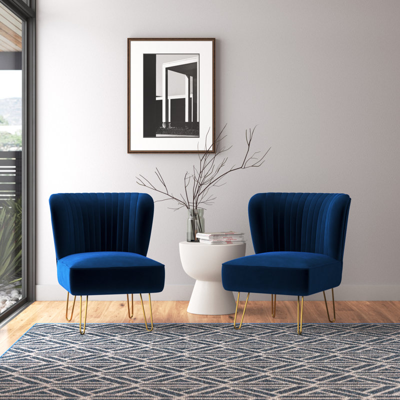 Chaise d'appoint en velours Euclid Glam, Marine