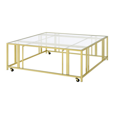 Square Glass Top Coffee Table with Casters