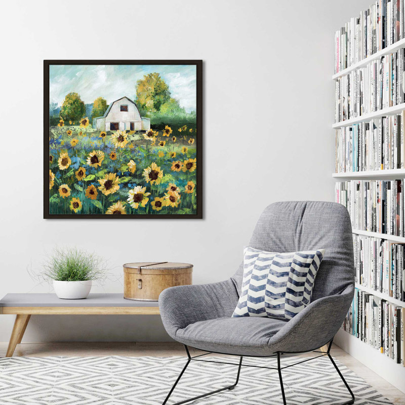 Tournesol grange par Nan - peinture, Cadre flottant espresso, H 21,5 po x l 21,5 po x P 2 po