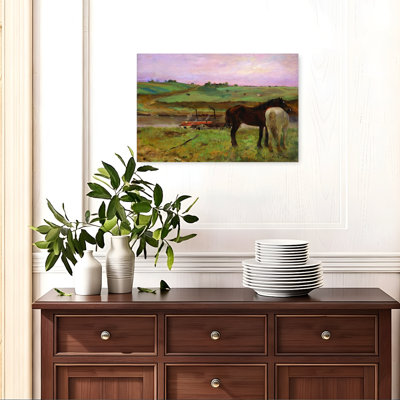 Horses In A Meadow, 1871 Classic Modern Rustic Horse Nature Summer Wall Art Print by Edgar Degas - Wrapped Canvas Print
