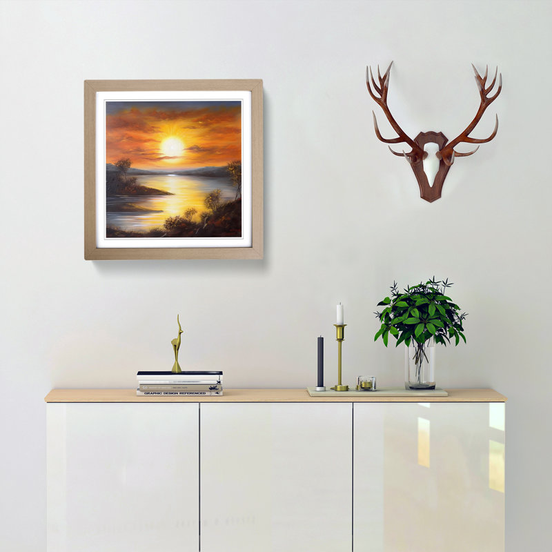 Sunrise Oil Painting - Single Picture Frame Print on Wood, Oak