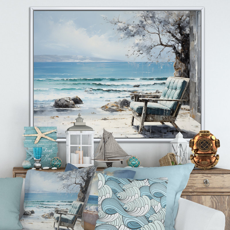" Coastalwindows Windows To The III ", 12" H x 20" W x 1" D, White Floater Framed