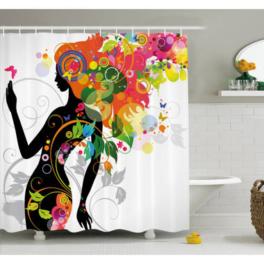 Ambesonne Butterfly Modern Version with Spring Spiral Circles Leaf Botany Shower Curtain Set