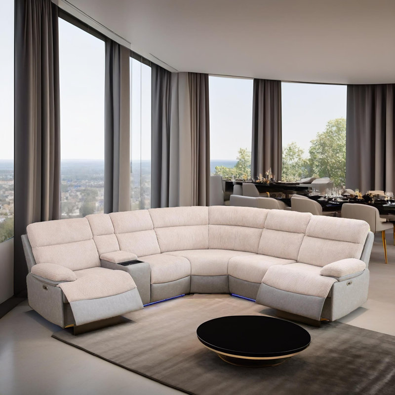 White Stripe Fabric And Technical Fabric U Shaped Multifunctional Sofa Set