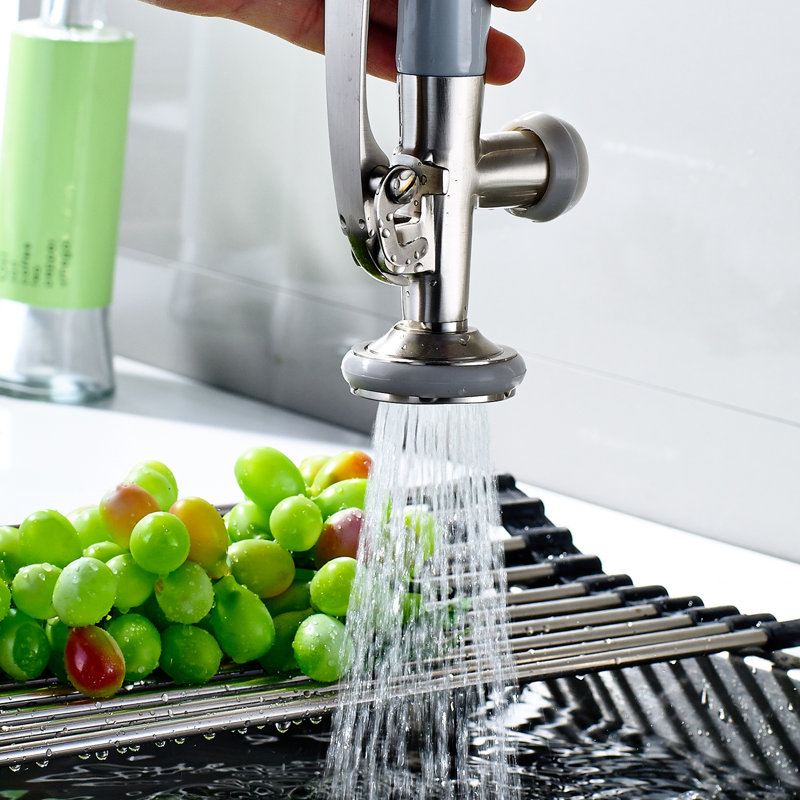 Robinet rétractable de style commercial - Nickel brossé, intérieur en céramique, évier de cuisine à trou unique pivotant lisse, design moderne