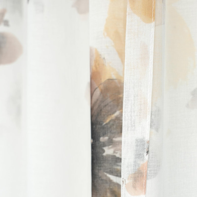 Rennee Ployester Sheer Curtain Pair, 52" W x 96" L, Brown/White/Gray