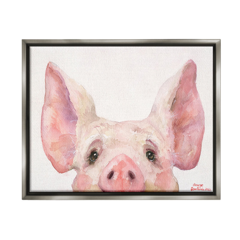 «Piglet Peeking Portrait» par George Dyachenko sur toile, Cadre flottant gris lustré, H 17 po x l 21 po