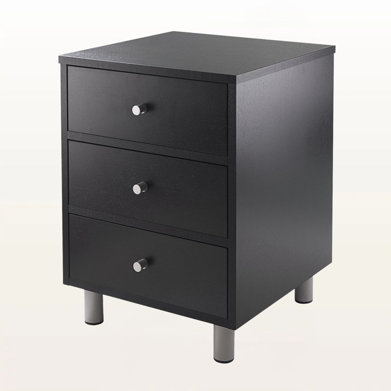 Busey Black & Gray 3-Drawer Accent Nightstand With Metal Pull Knob, 21.76" H X 15.61" W X 15.63" D