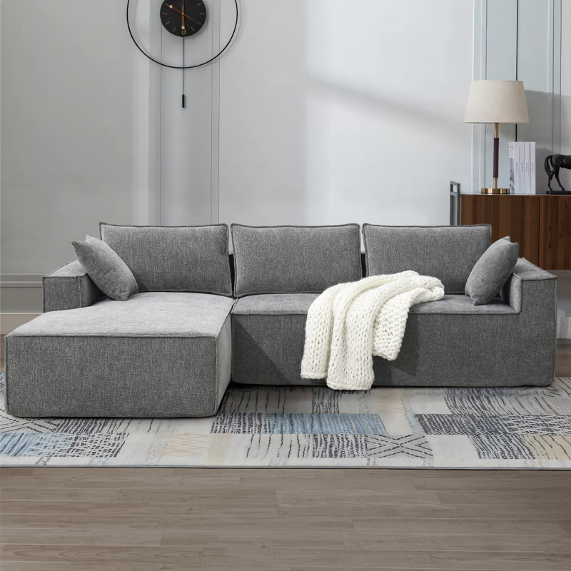 Canapé modulaire en L Chenille, Gris