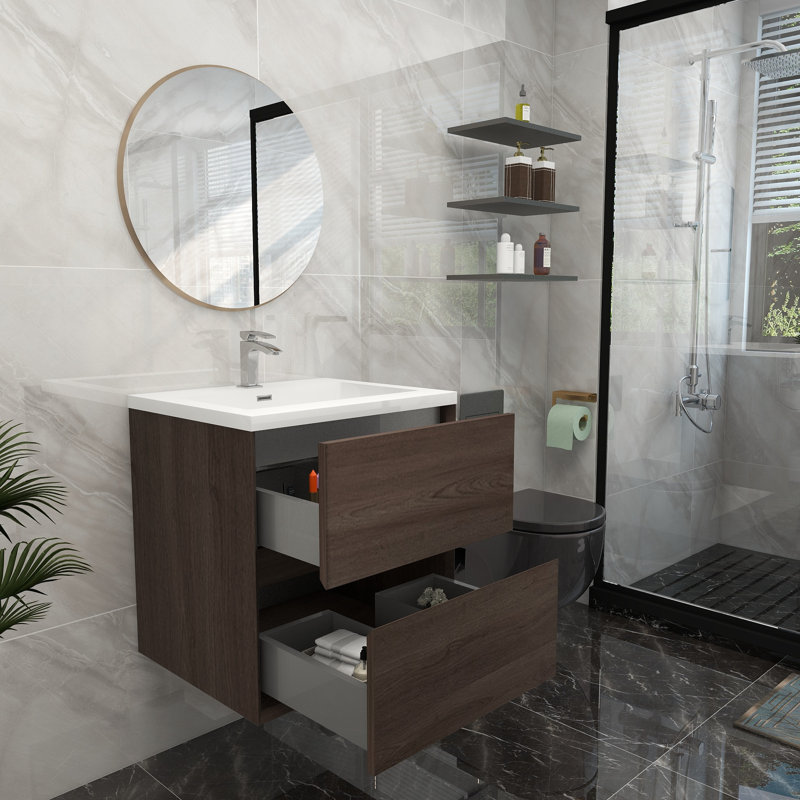23.4'' Single Bathroom Vanity with Acrylic Top, Red Oak