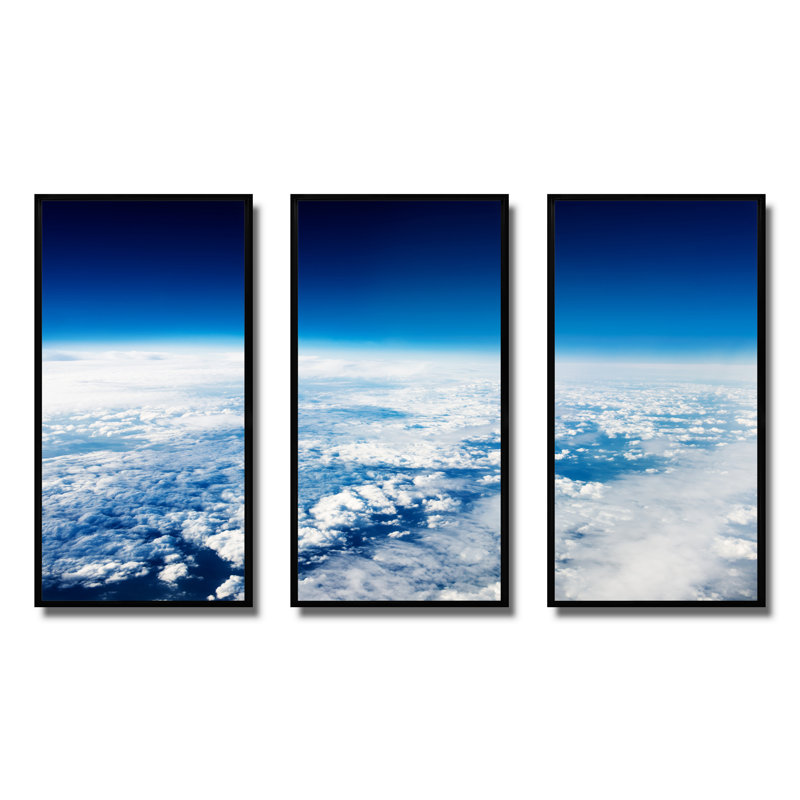 Superbe vue de l'avion - ensemble d'art mural sur toile encadré paysage de 3, H 32 po x l 48 po x P 1 po, Noir