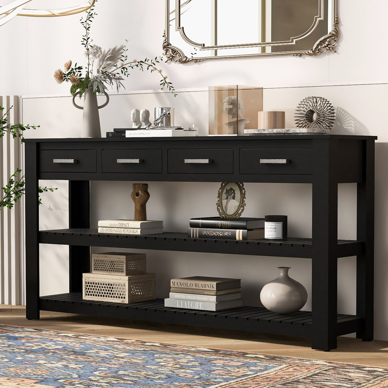 Élégante console d'entrée avec 4 tiroirs et 2 tablettes, convenant aux vestibules et aux salons