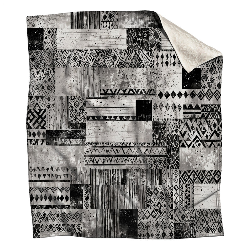 Couvertures à motifs tribaux noirs et blancs, L 60 po x H 80 po