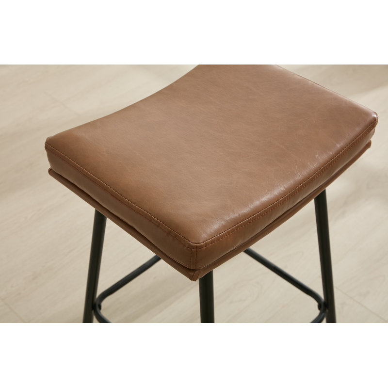 Upholstered 26" Backless Saddle Barstools, Brown, 3