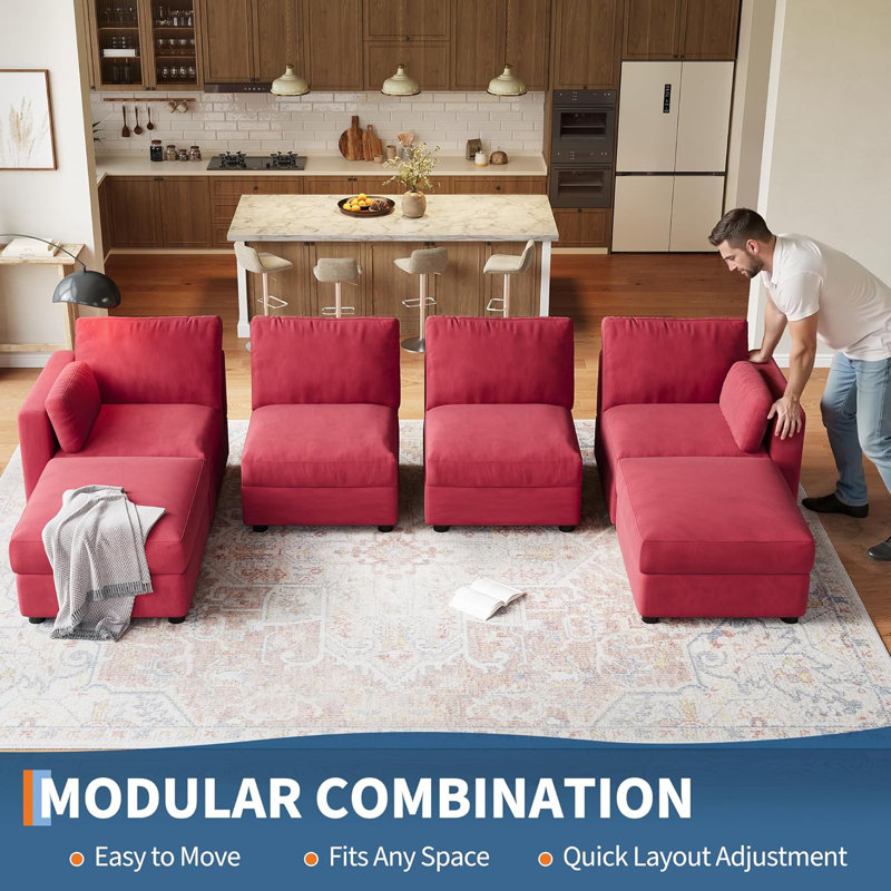 Canapé modulaire de 135,5 po, canapé en chenille en U avec repose-pieds 6 places, canapé convertible à assise profonde, beige