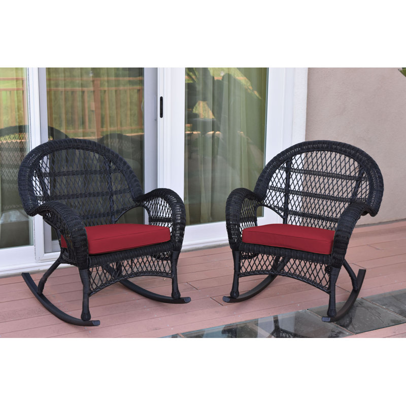 Chaise berçante en osier avec coussins Berchmans, Rouge, Espresso