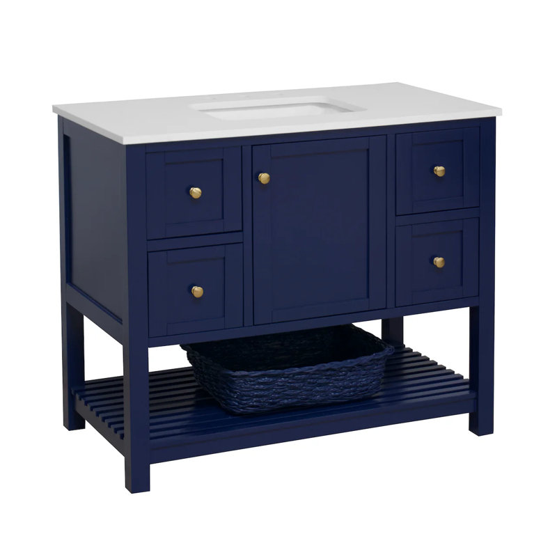Binne 42" Single Bathroom Vanity Set, Royal Blue, Engineered White