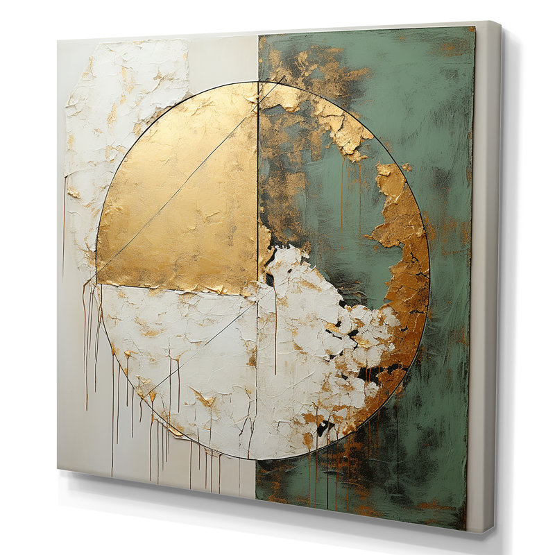 Gold And Green Paint Fusion I - Abstract Painting Wall Art For Living Room, 36" H x 36" W, Wrapped Canvas