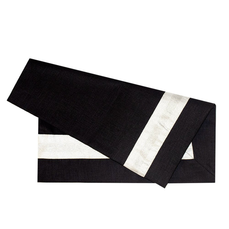 Textured New Border Linen Napkin, Black/Silver
