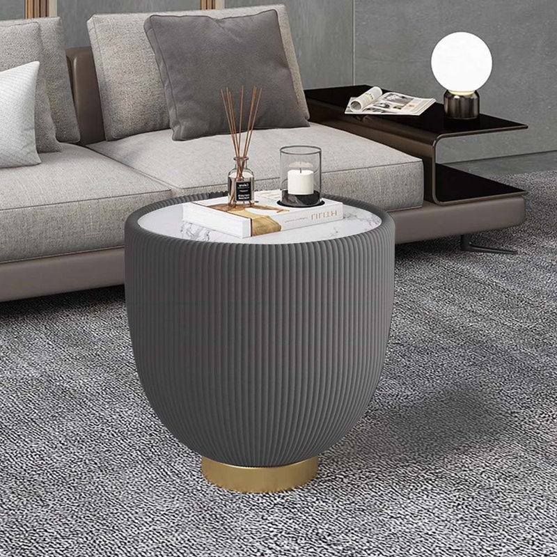 Cup Shape Leather Coffee Table, Gray