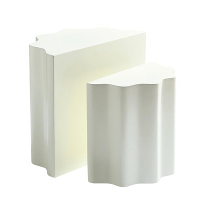2Pcs Fiberglass Coffee Table, Wavy Edges, Elegant And Contemporary, No Assembly, 21.67 In Depth, For Small Bedroom , End Soft Contemporary Graceful, Living Room Accent