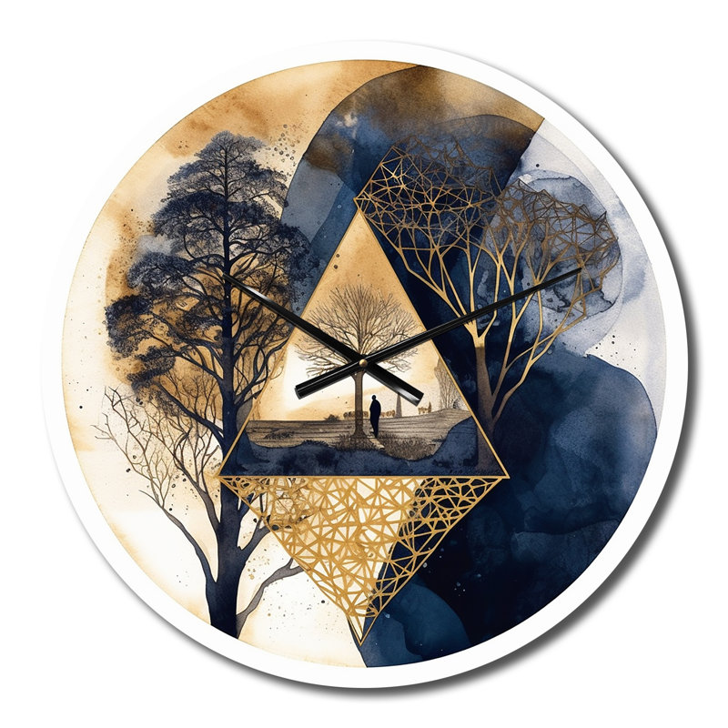 Horloge murale abstraite paysage de montagne lune et arbre III, Petit