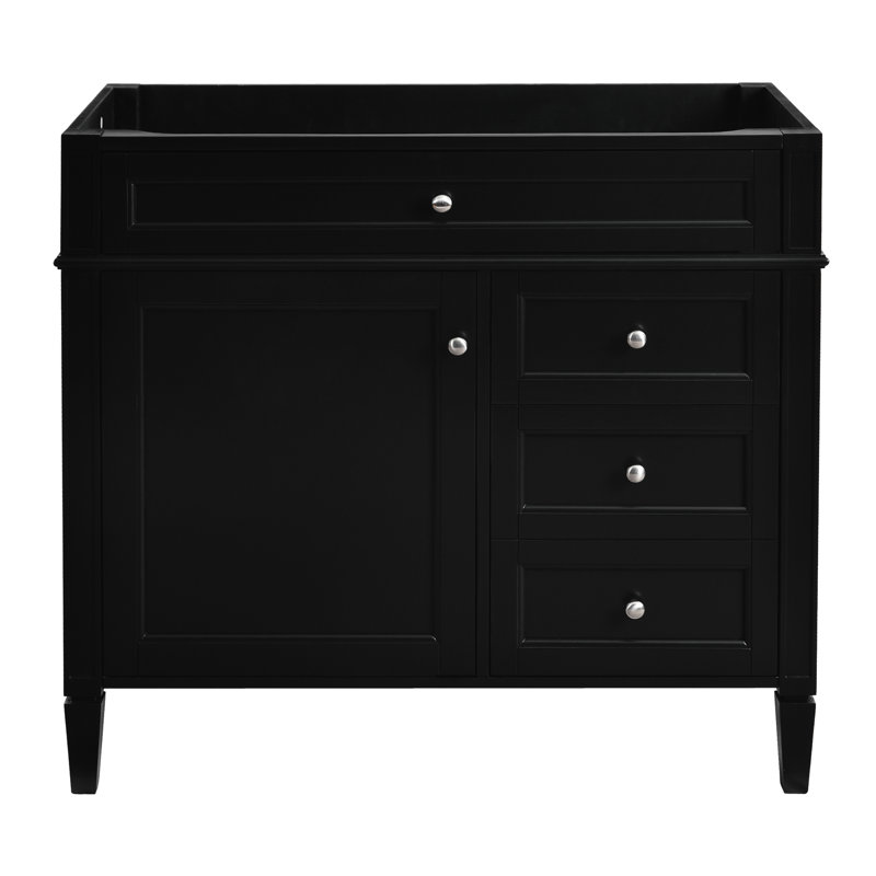Armoire de salle de bain moderne, 2 tiroirs et tiroir coulissant, bois massif, gris, Noir