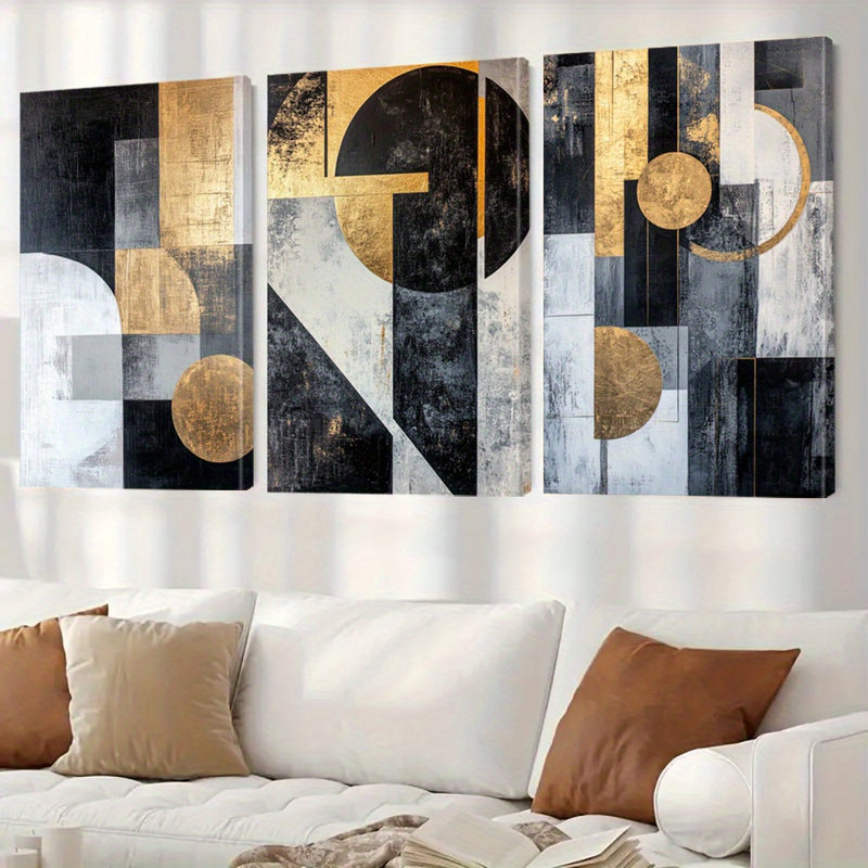 Impression sur toile abstraite noire et dorée 3 pièces pour un décor de salon élégant, 24 * 16 pouces 3 pièces
