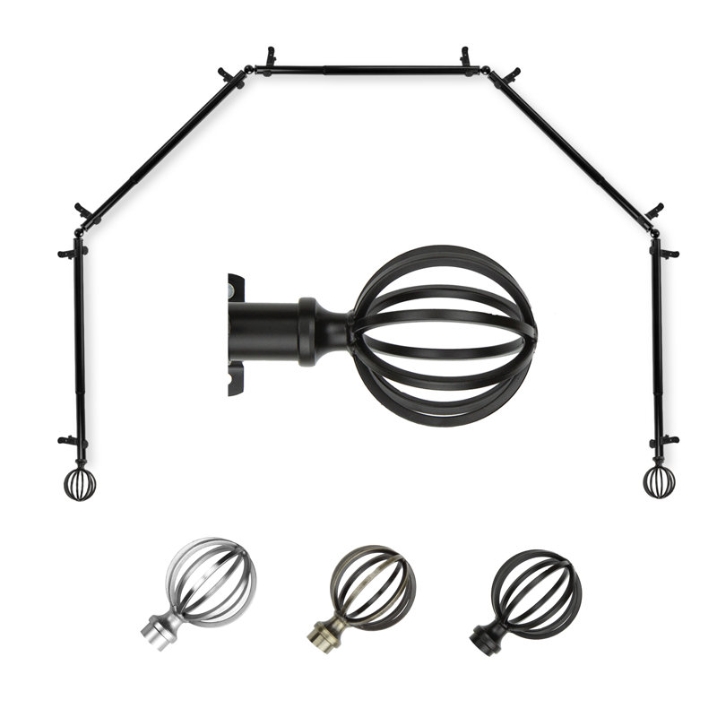 Tringle à rideaux simple 5 côtés Burma, Noir, 28 à 48 po (de chaque côté)