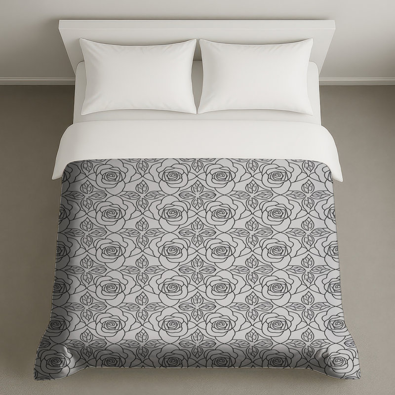 Housses de couette à motif floral rose, Grand lit