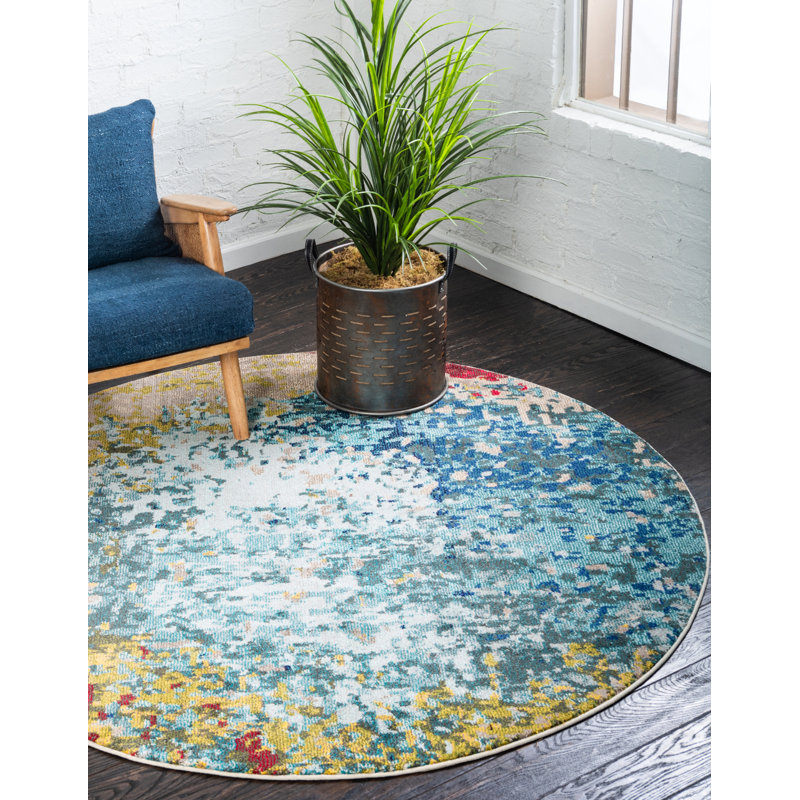 Kalmin Washable Abstract Indoor Rug, Round 6'1"