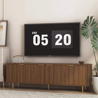 Meuble télé moderne cannelé de 68 po, centre de divertissement avec portes de rangement, meuble télé console pour téléviseur de 55 po et plus, salon