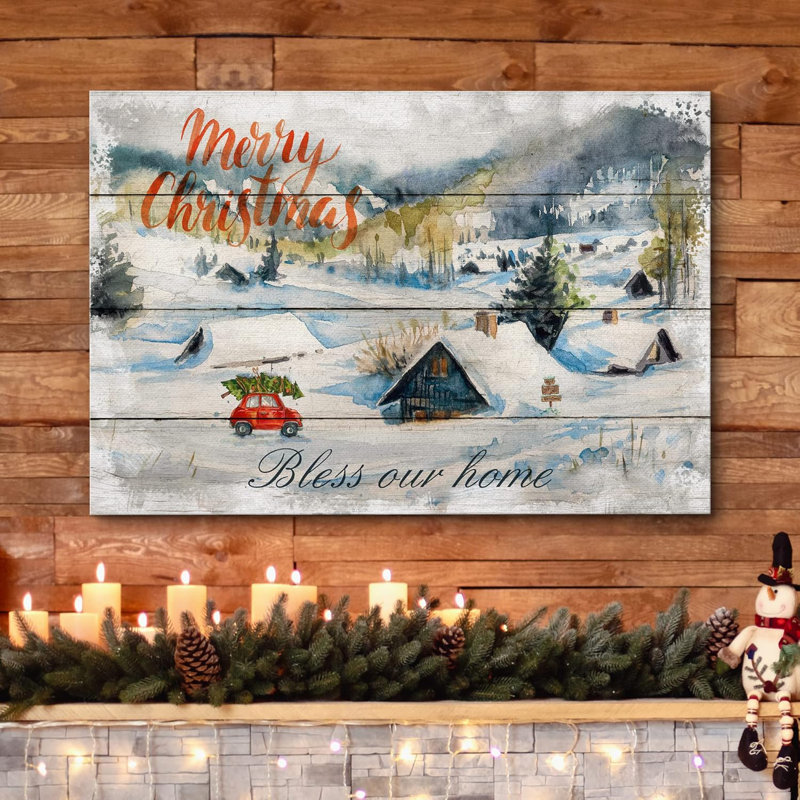 Panneau de décoration effet bois Winter Wonderland Village, Toile tendue, H 12 po x l 18 po