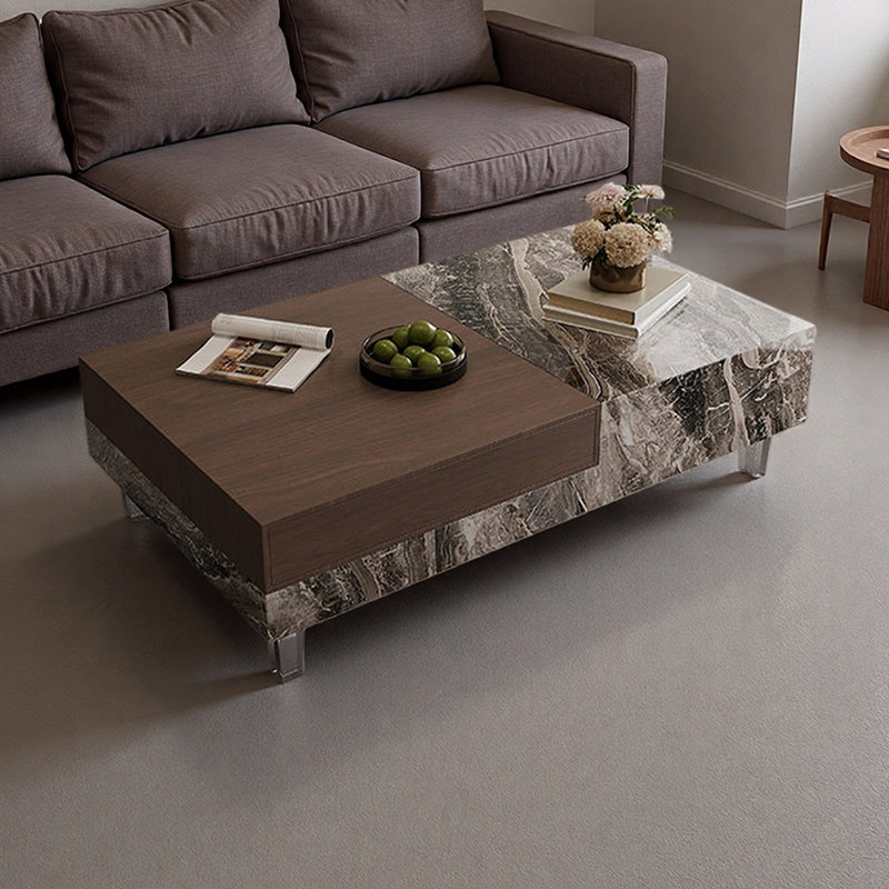 Table basse rectangulaire avec rangement en acrylique, 15.74" H x 55.11" L x 29.52" W, Grey/Brown