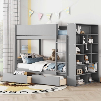 Bunk Bed With 2 Drawers And Multi-Layer Cabinet