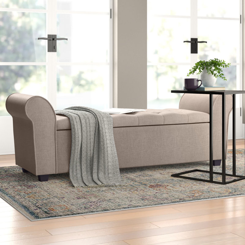 Landaverde Fabric Upholstered Storage Bench, Beige