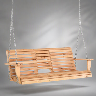 Balancelle de véranda en bois 3 places avec table basse pliante, porte-gobelets et chaînes, capacité de 200 kg, blanche