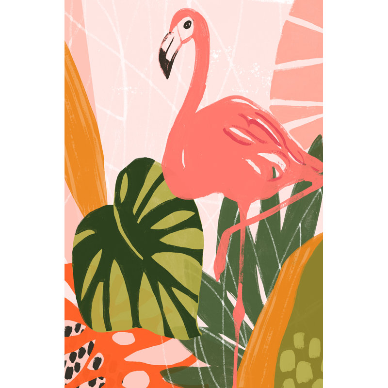 «Jungle Flamingo I», peinture sur toile, H 12 po x l 8 po