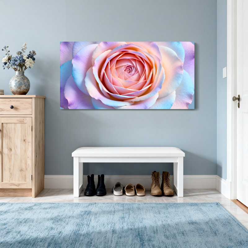 Plantes et fleurs, motif floral rose pastel, H 20 po x l 40 po