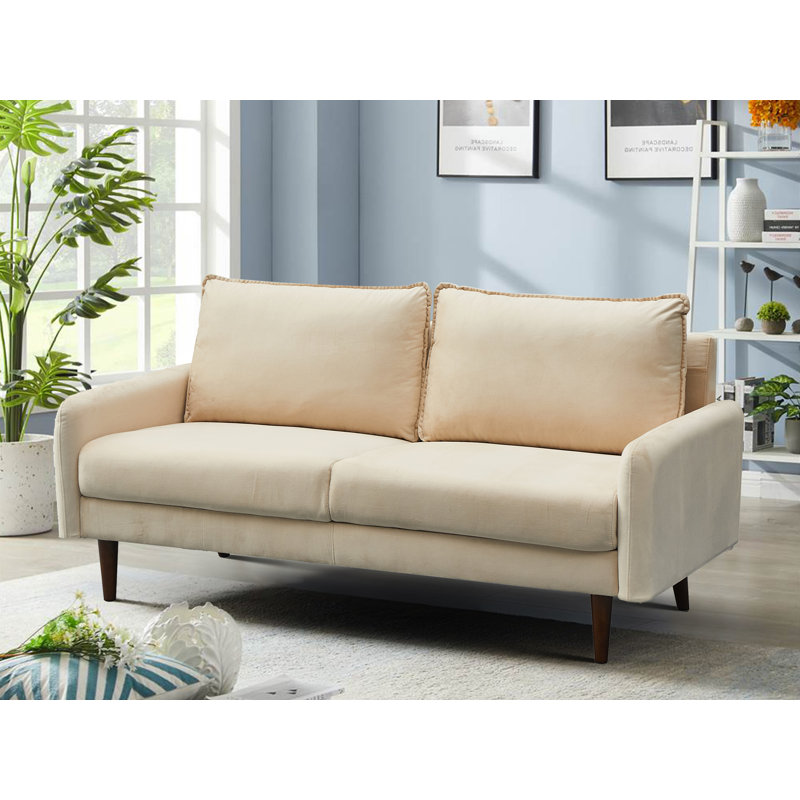 Gelsomino 70.5" Velvet Round Arm Sofa, Beige Velvet