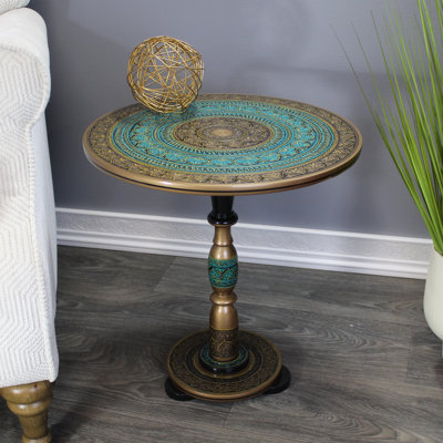 Table d'appoint ronde en bois de rose Donaciano 18 po - Turquoise