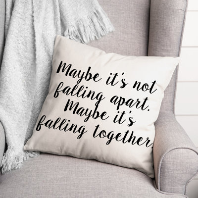 Coussin décoratif noir et blanc à motif typographique Falling Together