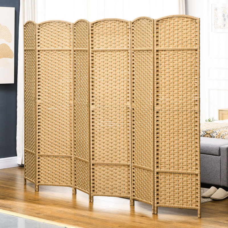 Paravent de 5,6 pi de hauteur, cloison pliante 6 panneaux d'intimité. Bois naturel, tissé à la main pour la chambre à coucher et le bureau à domicile, cloison.